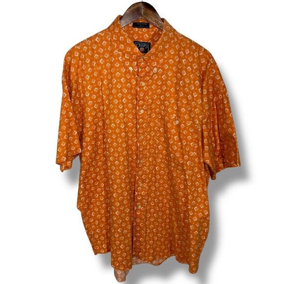 90s Chaps Ralph Lauren Orange Abstract S/S Button Down Shirt XL - Picture 1 of 8